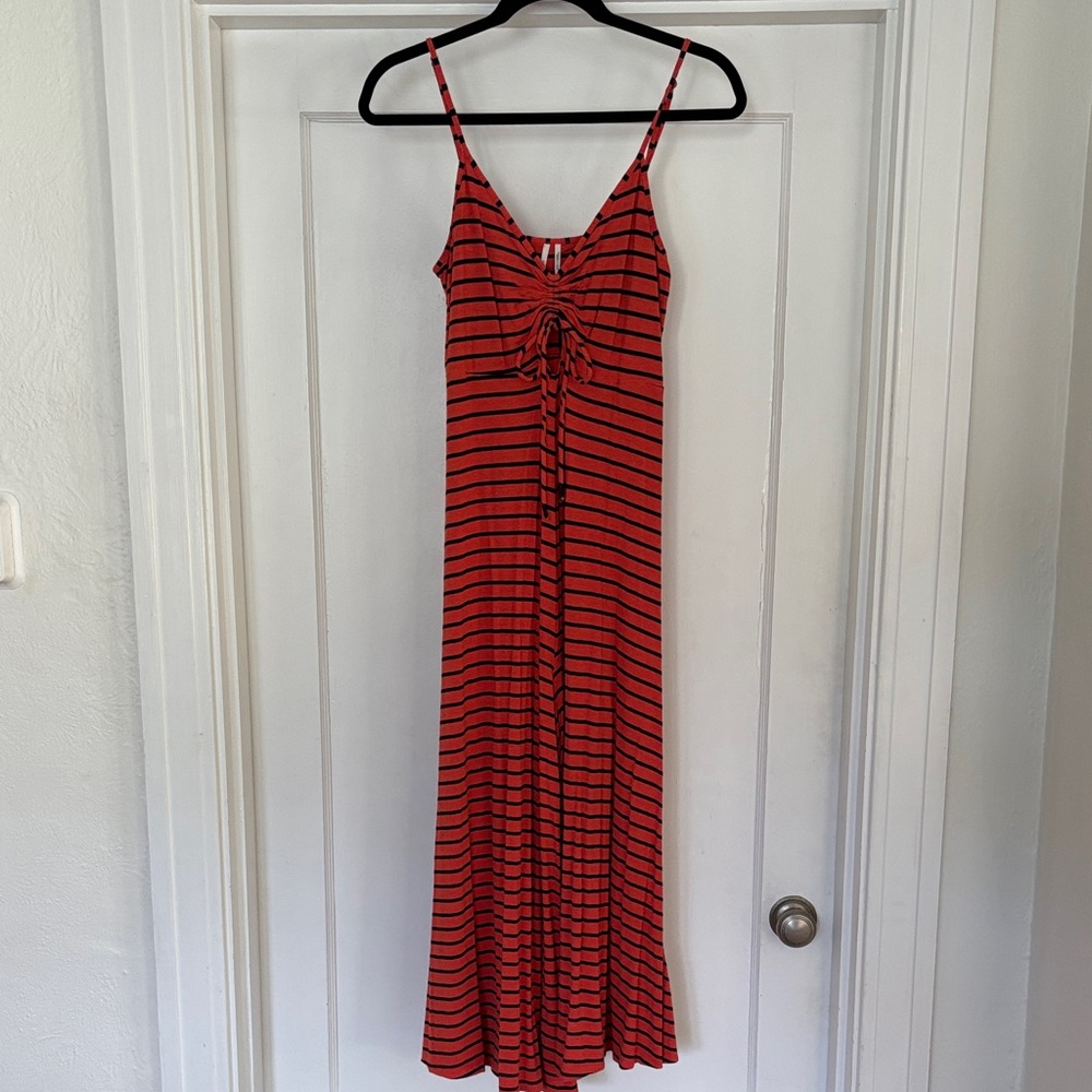 Anthropologie Lisa wide leg striped jumpsuit orange/navy